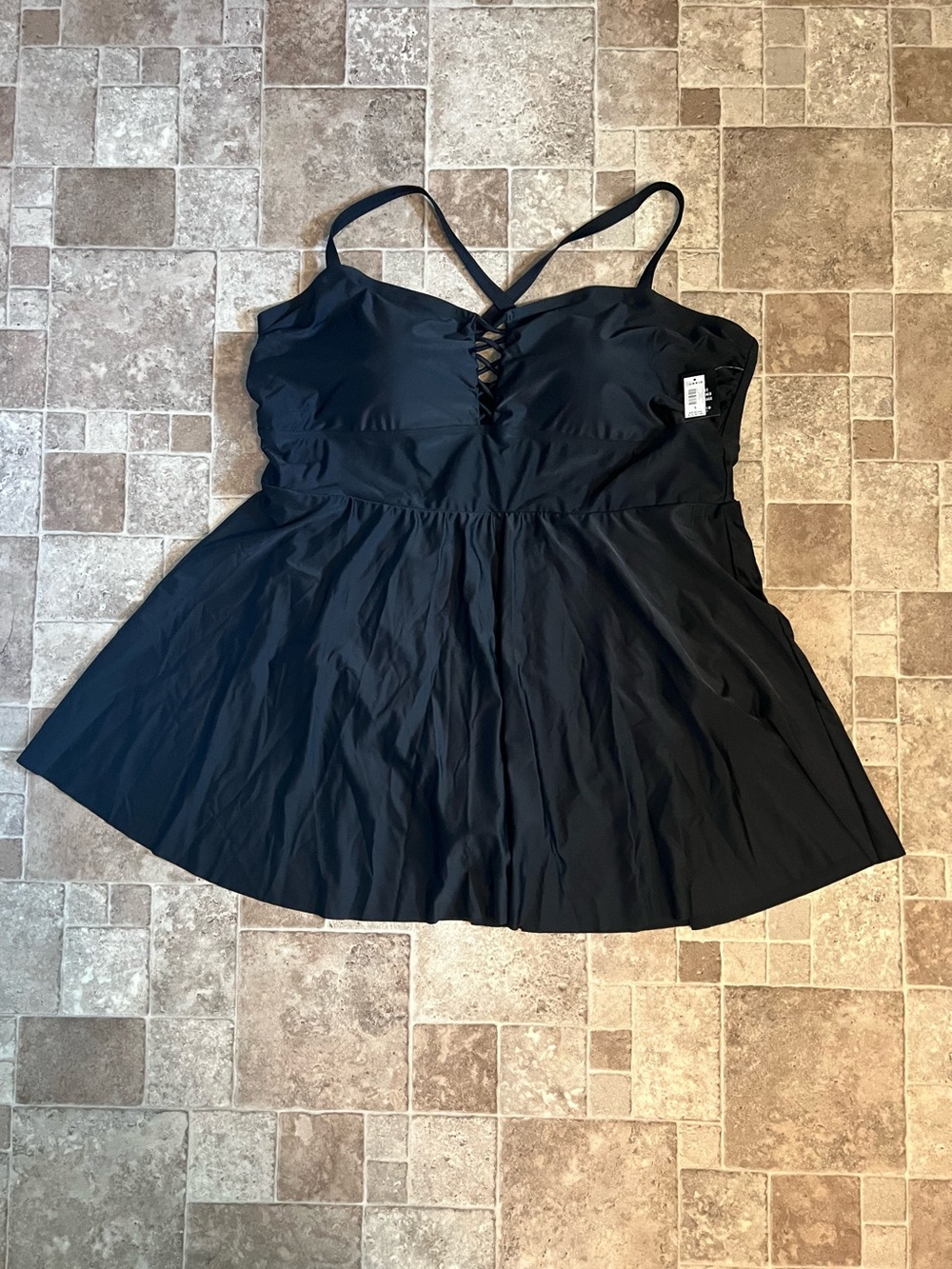NWT 5 (28W) torrid Black Lace-Up Swim Dress with Adjustable Straps